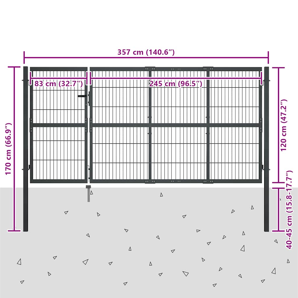 Gartentor mit Pfosten Stahl 350 x 100 cm Anthrazit