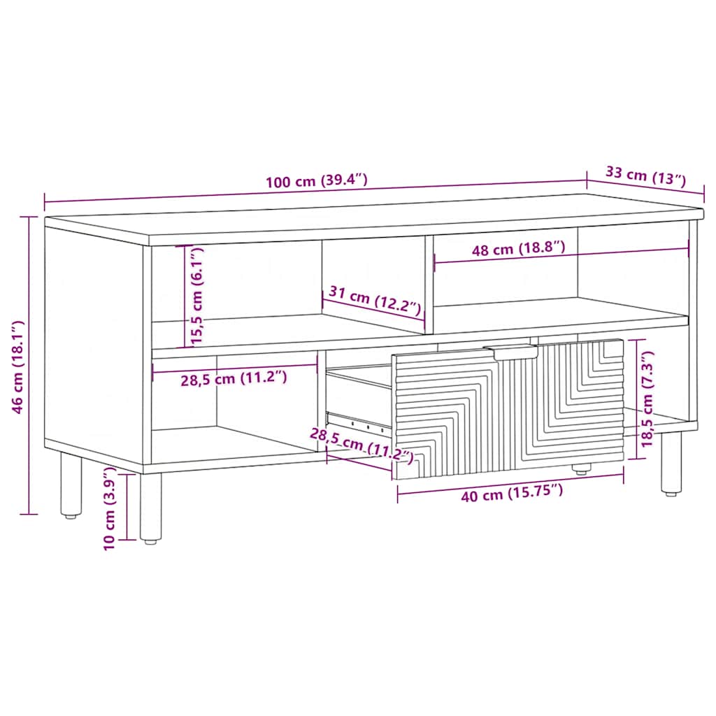 TV-Schränk mit Regal Braun 100 x 33 x 46 cm Massivholz Mango