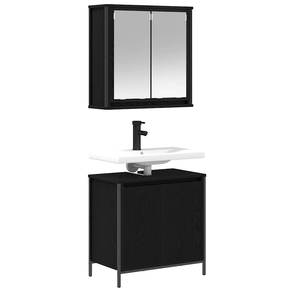 Badezimmermöbel-Set 5 pcs Schwarz Eichen-Optik Holzwerkstoff