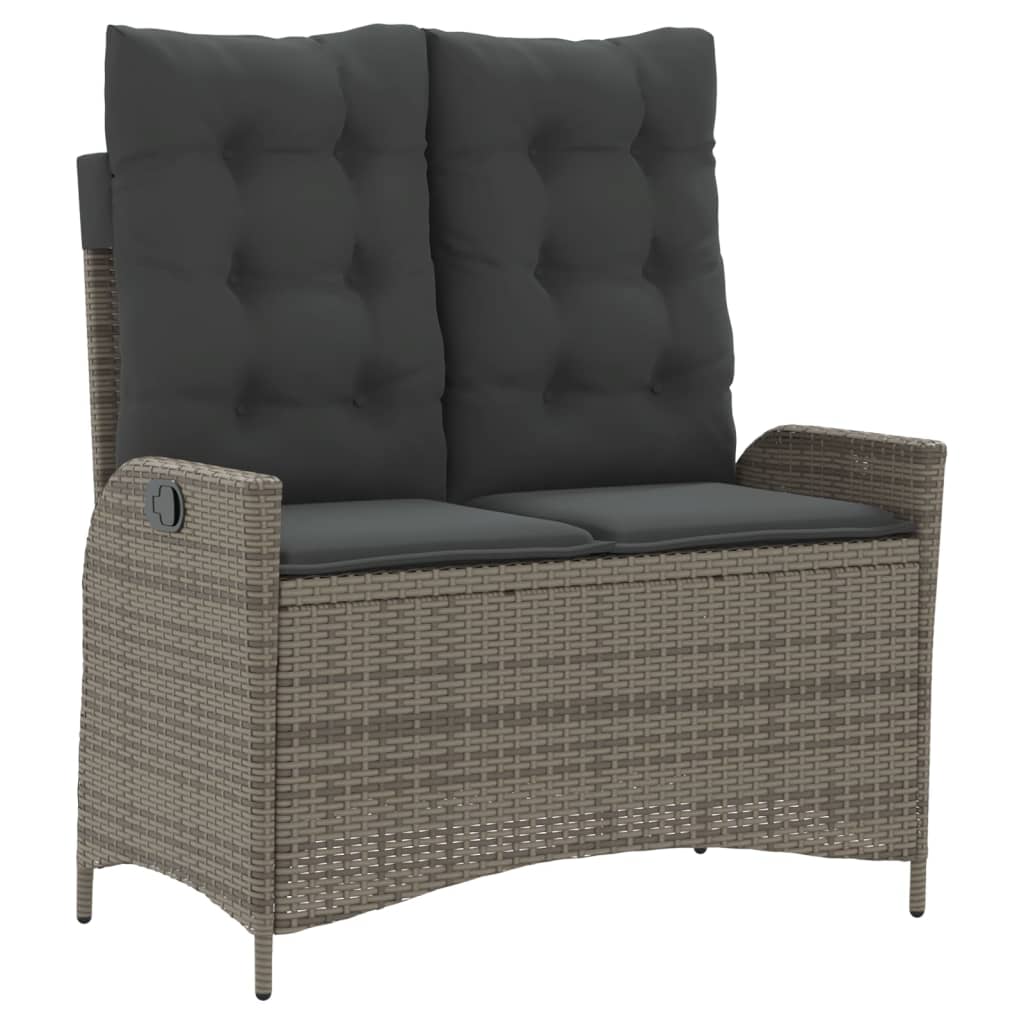 Gartenbank Verstellbar mit Kissen Schwarz Poly Rattan