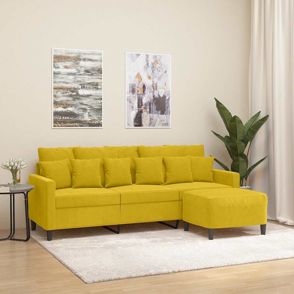 3-Sitzer-Sofa mit Hocker Rosa 180 cm Samt