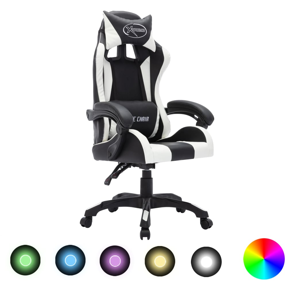 Gaming-Stuhl mit RGB LED-Leuchten Blau und Schwarz Kunstleder