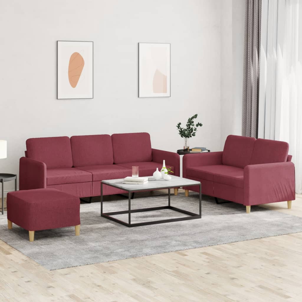 3-tlg. Sofagarnitur mit Kissen Braun Stoff