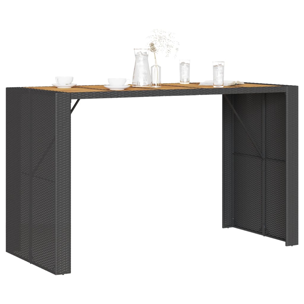 Garten-Bartisch mit Holzplatte Schwarz 105x80x110 cm Polyrattan