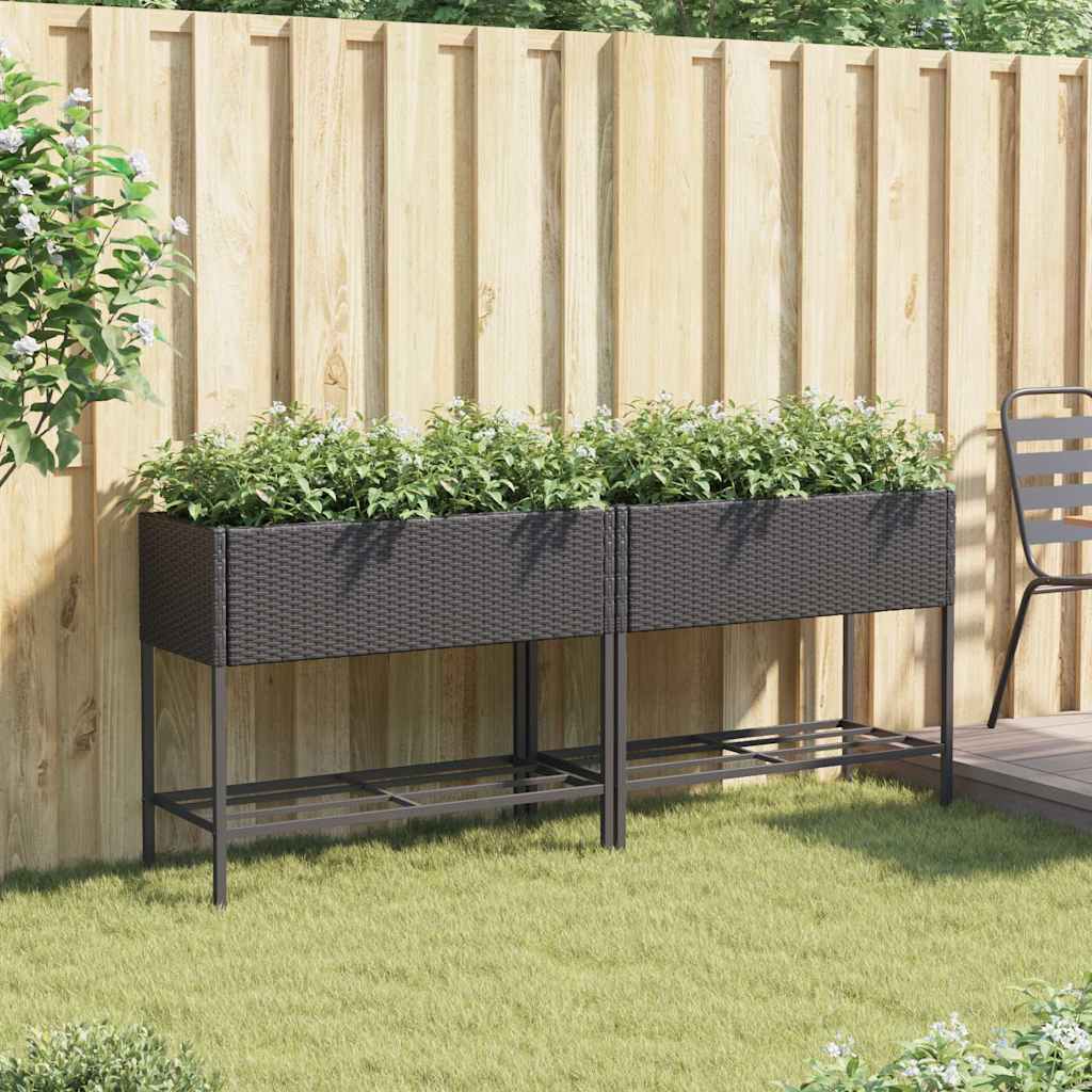 Hochbeete mit Ablage 2 Stk. Schwarz 70x28x70 cm Poly Rattan
