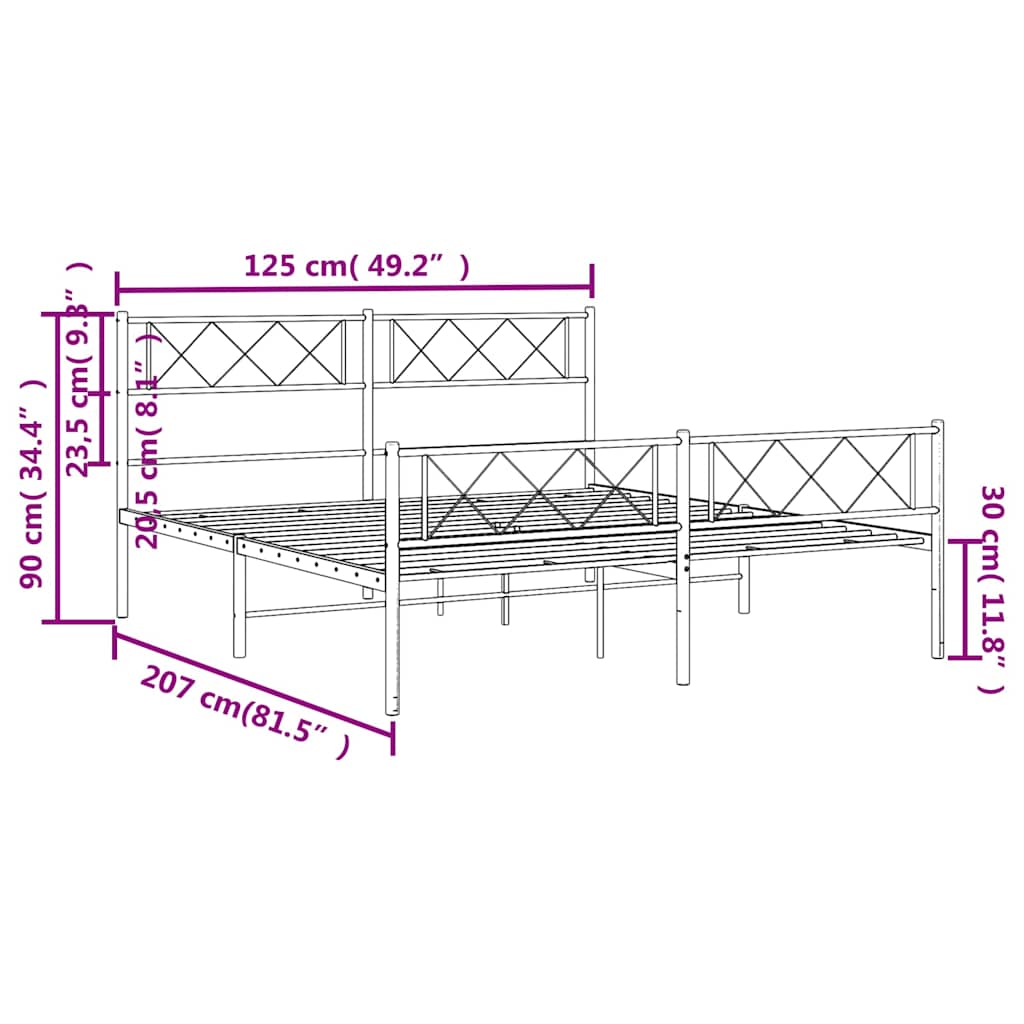 Bettgestell mit Kopfteil Metall Schwarz 100x190 cm