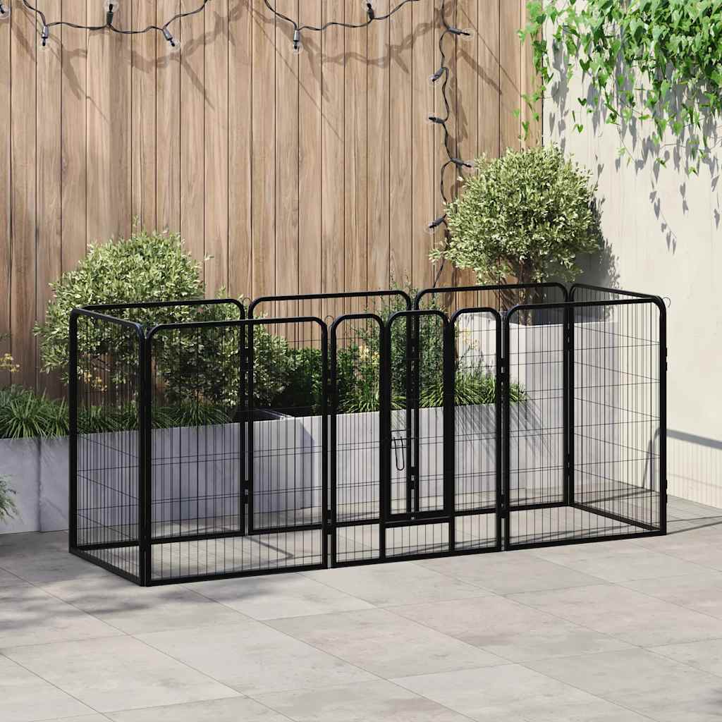 Hunde-Laufgitter 8 Paneele Stahl 60 x 80 cm Schwarz