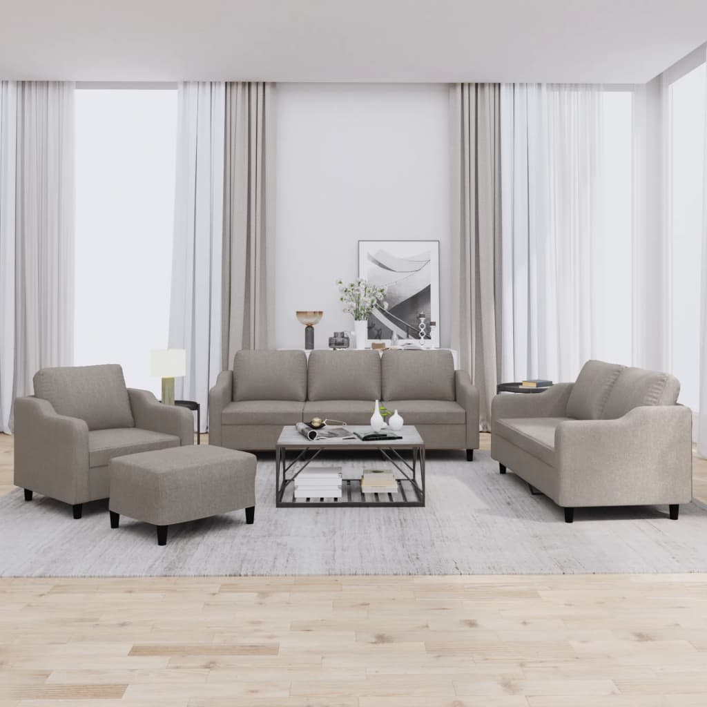 4-tlg. Sofagarnitur mit Kissen Braun Stoff