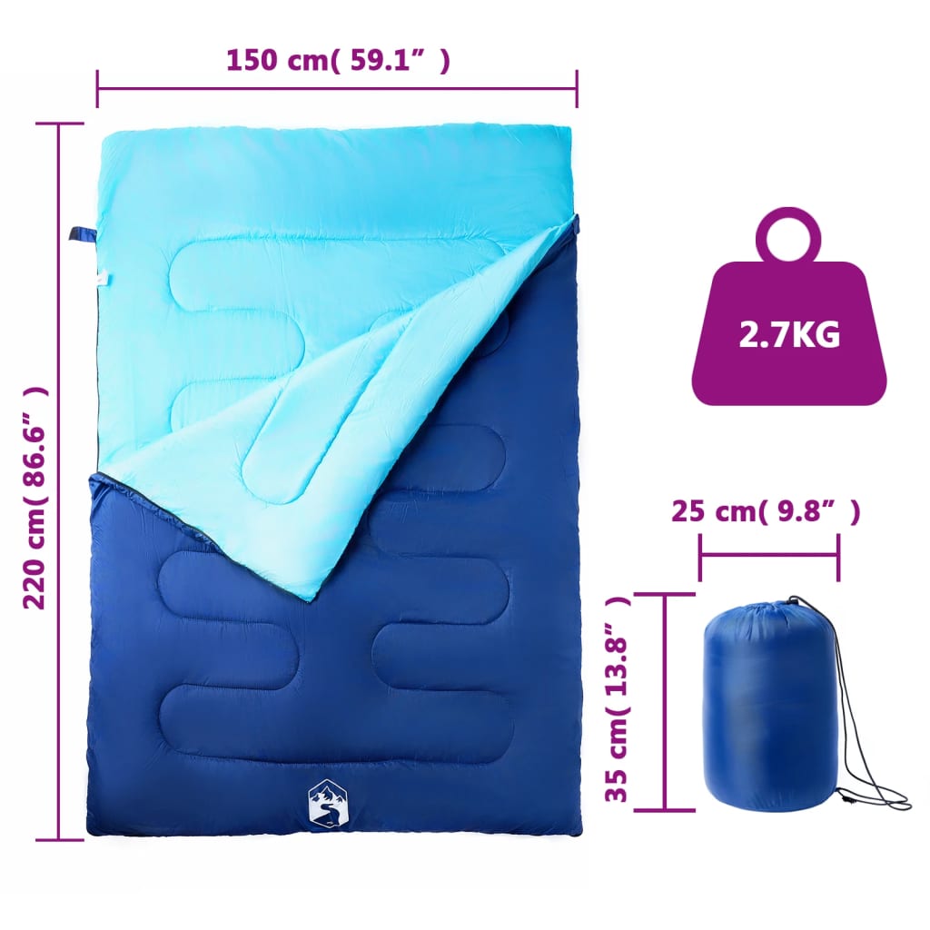 Doppelschlafsack mit Kissen Erwachsene Camping 3-4 Jahreszeiten