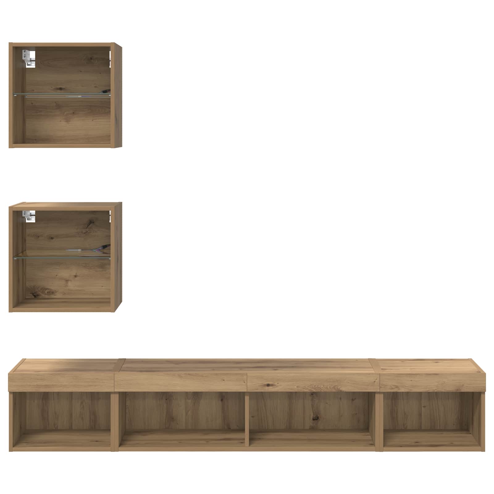 5-tlg. Wohnwand mit LED-Beleuchtung Weiß Holzwerkstoff