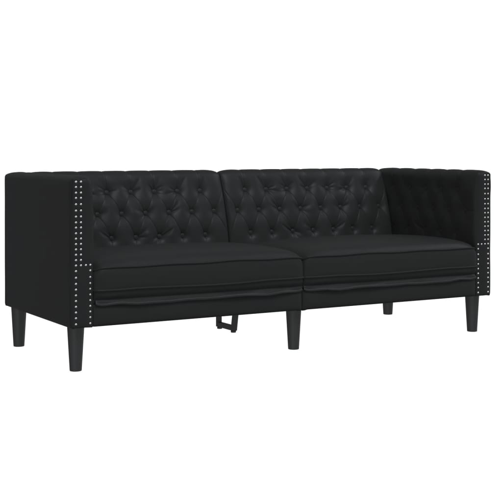3-tlg. Chesterfield-Sofa-Set Schwarz Kunstleder
