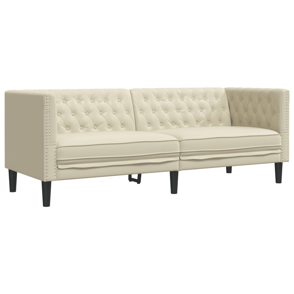 3-tlg. Chesterfield-Sofa-Set Schwarz Kunstleder