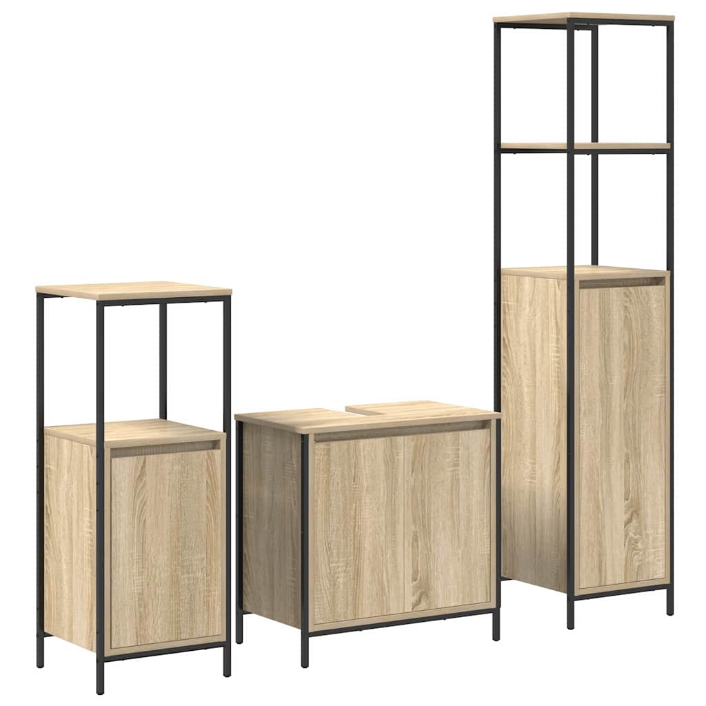 Badezimmermöbel-Set 5 pcs Schwarz Eichen-Optik Holzwerkstoff