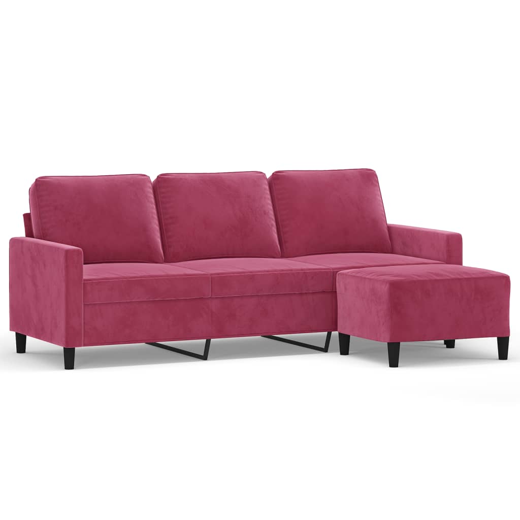 3-Sitzer-Sofa mit Hocker Rosa 180 cm Samt