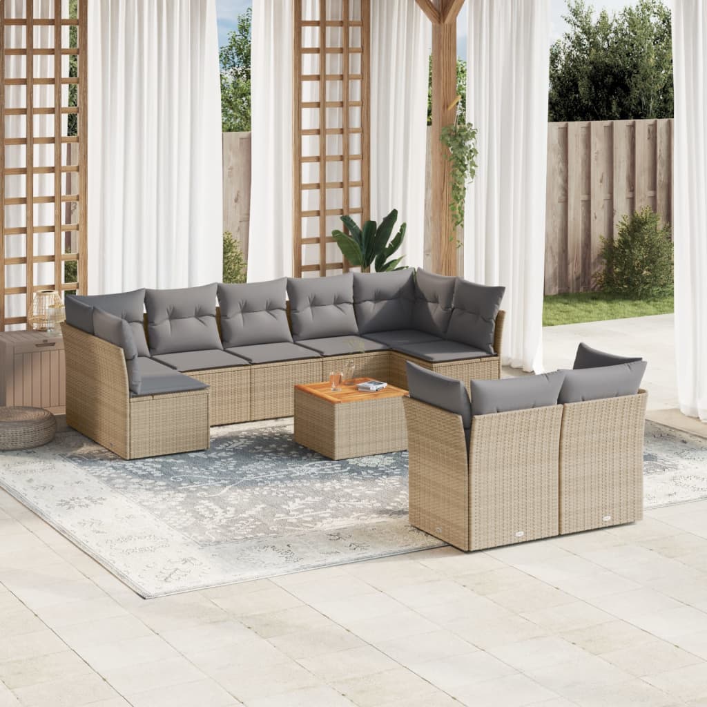 10-tlg. Garten-Sofagarnitur mit Kissen Schwarz Poly Rattan