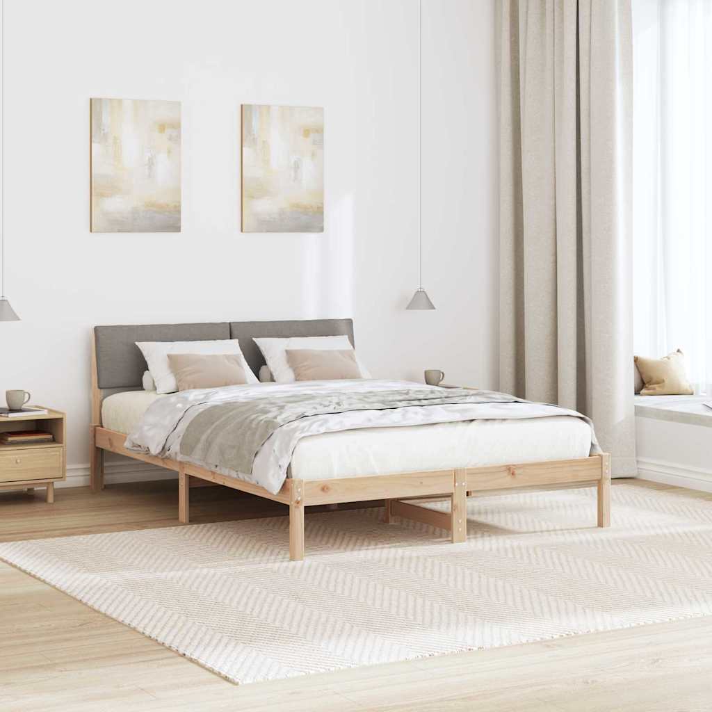 Bettgestell Braun und hellgrau 200 x 200 cm Massivholz Kiefer