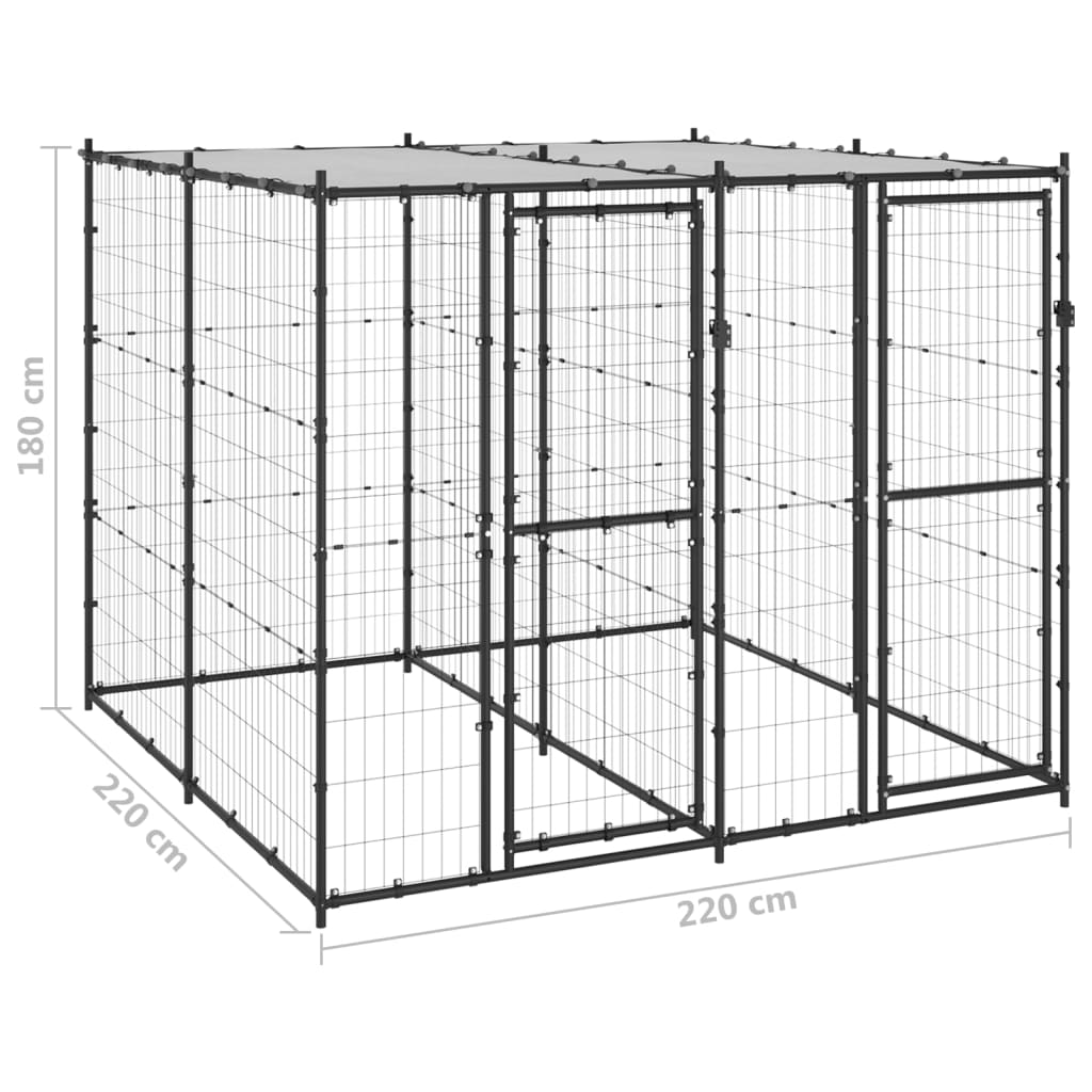 Outdoor-Hundezwinger Stahl mit Überdachung 110x220x180 cm