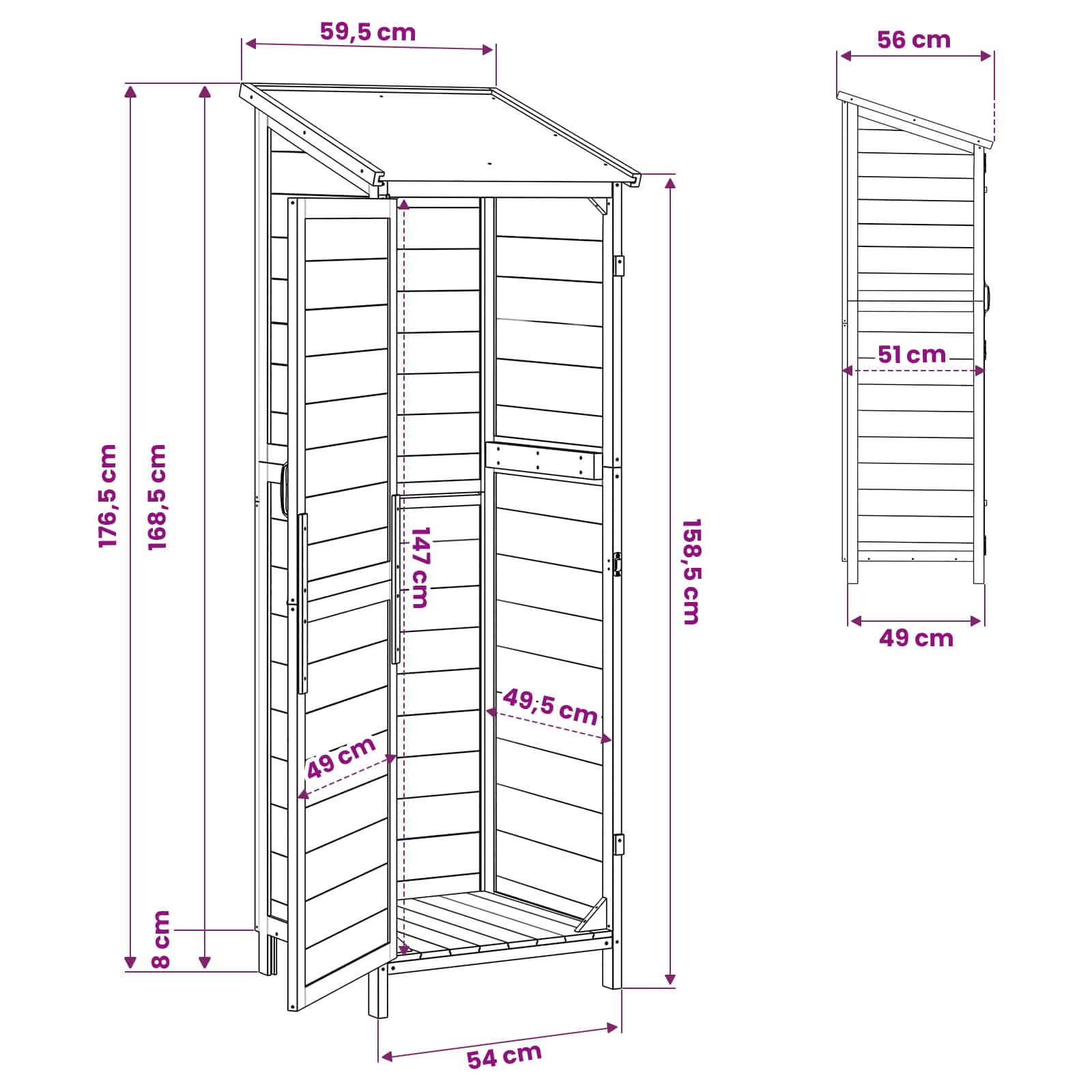 Gartenschuppen Natur 59 x 56 x 113,5 cm Massivholz aus Fichte