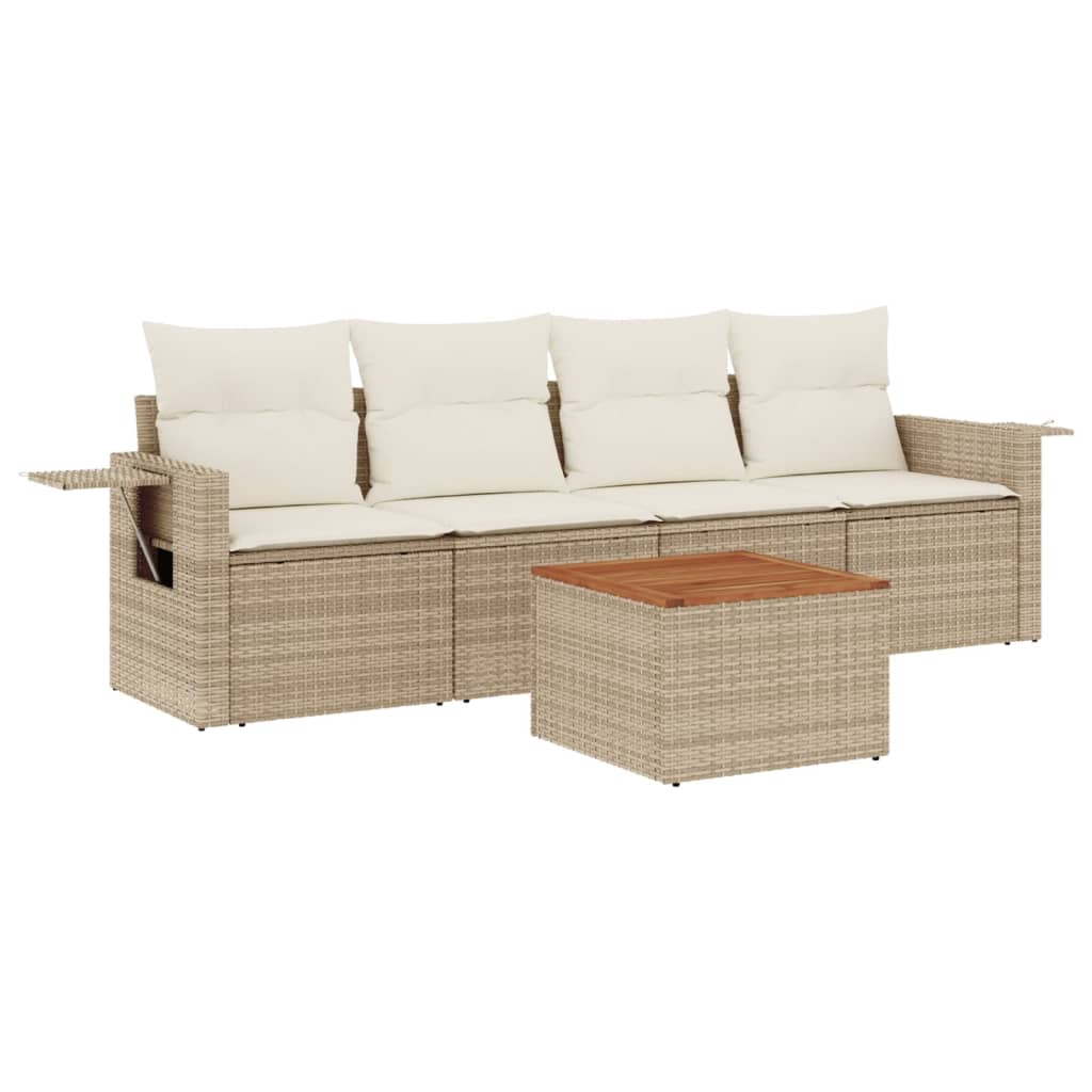 5-tlg. Garten-Sofagarnitur mit Kissen Schwarz Poly Rattan