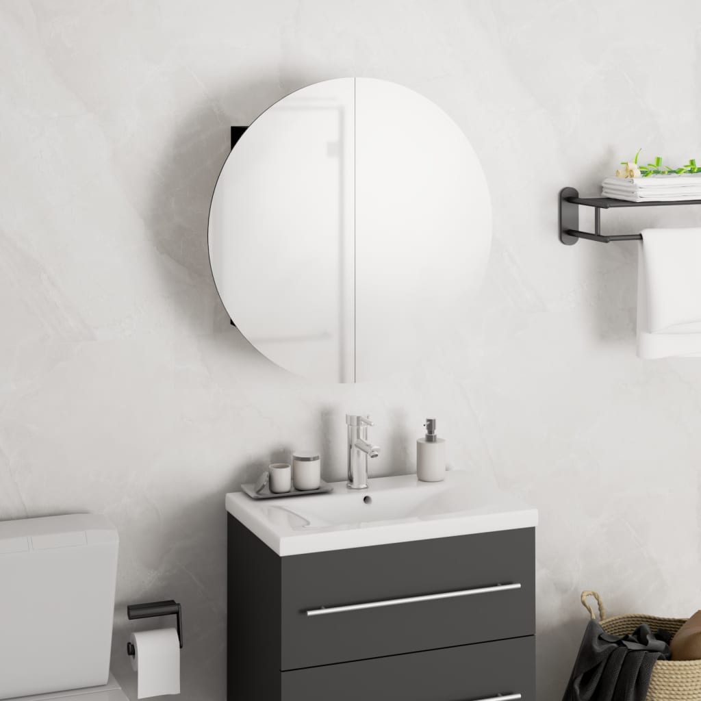 Badezimmerschrank mit Rundem Spiegel & LED Weiß 40x40x17,5 cm