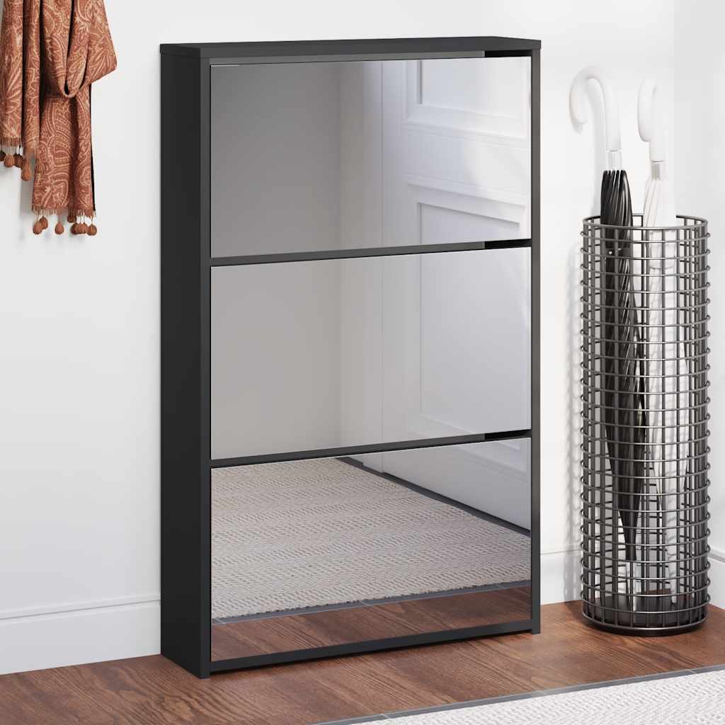 Schuhschrank mit 2 Fächern Spiegel Eiche-Optik 63x17x67 cm