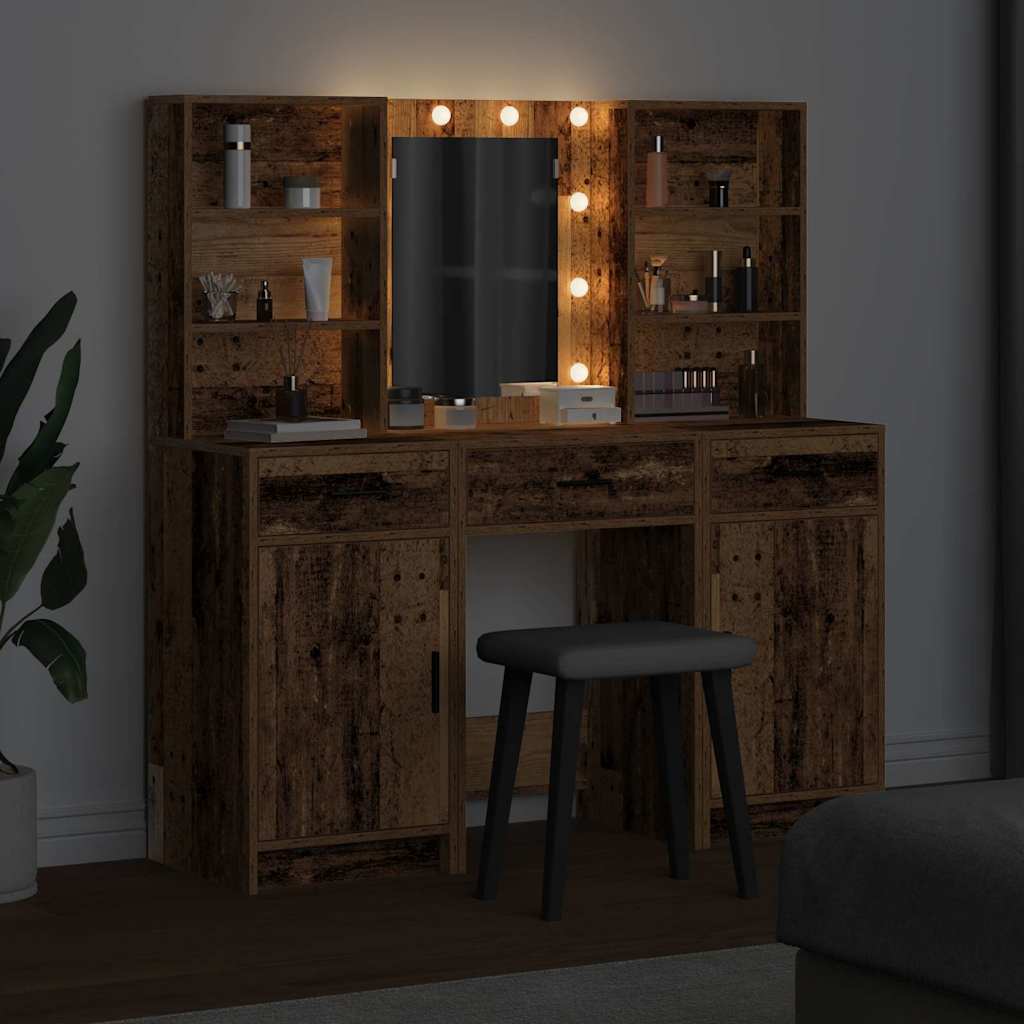 Schminktischset mit LED mit Schubladen 3 pcs Weiß Holzwerkstoff