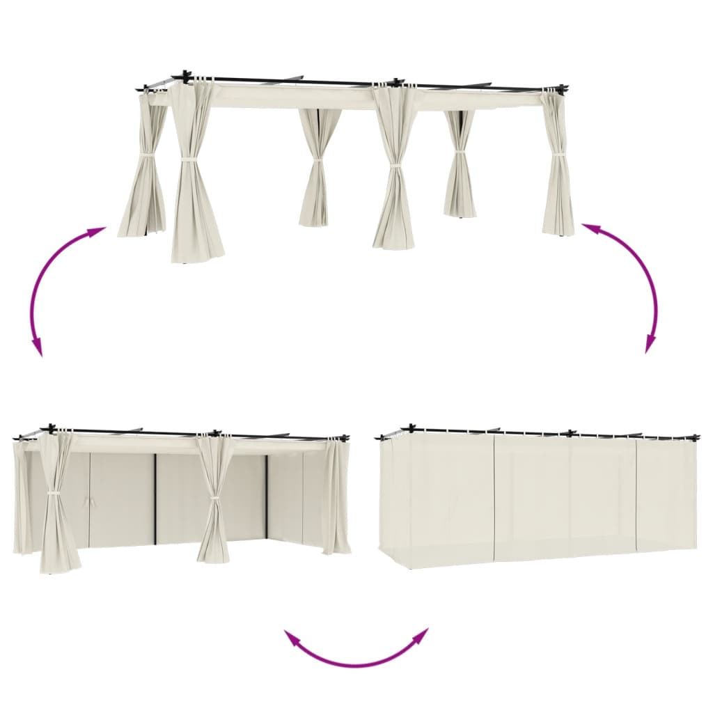 Pavillon mit Vorhängen Creme 3x3 m Stahl