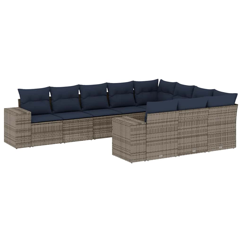10-teiliges Gartensofa-Set mit Kissen, schwarzes Polyrattan