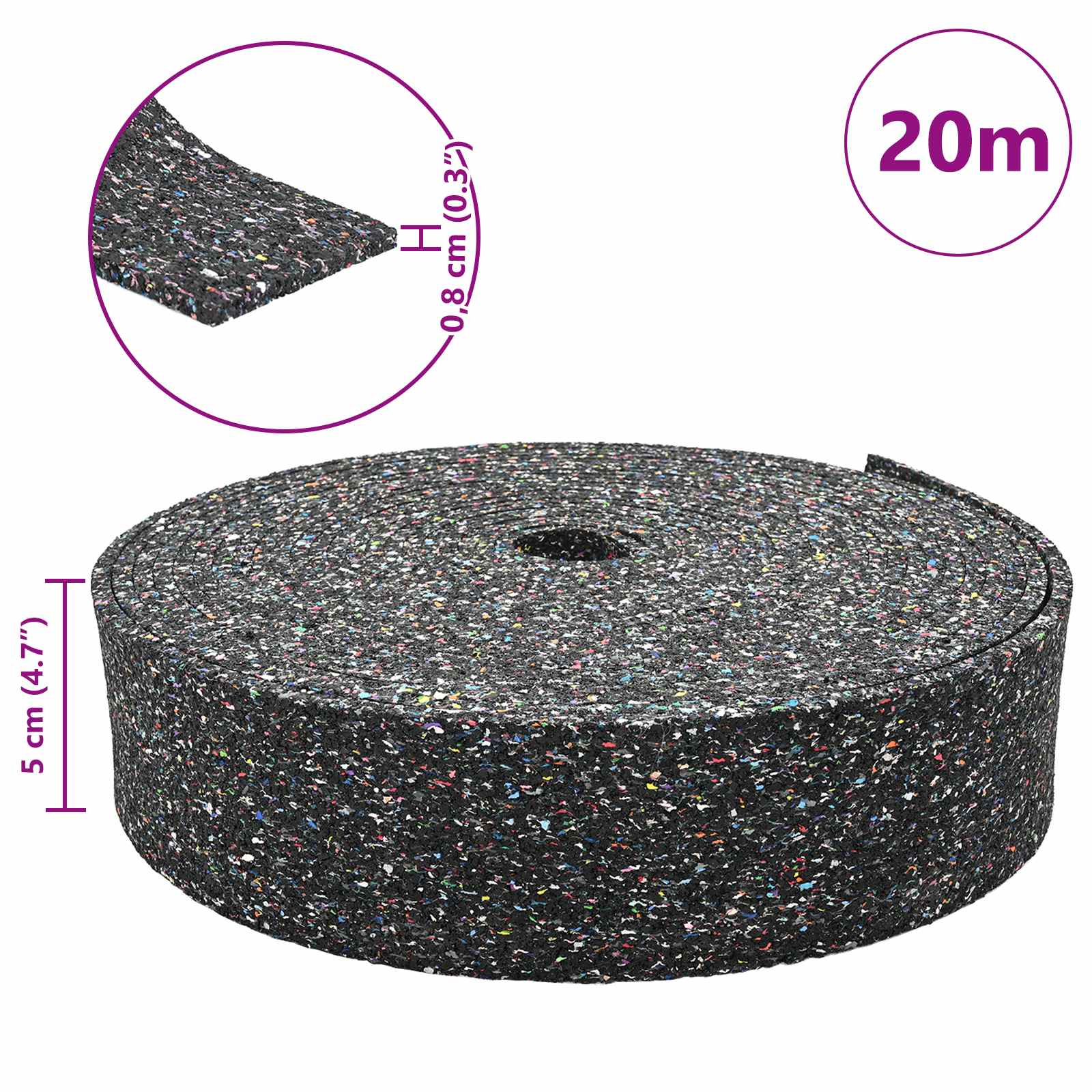 Gummi-Granulat-Rolle Schwarz 200 x 5 x 0,3 cm Gummi