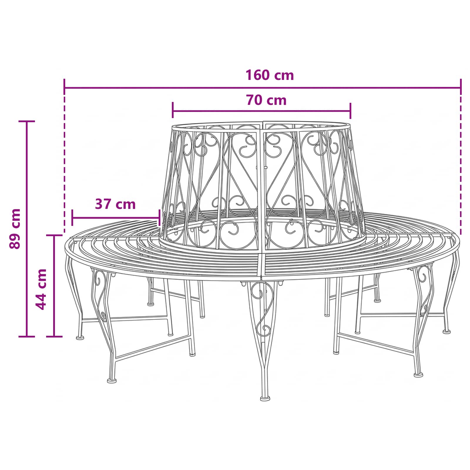 Baumbank 160 cm Stahl