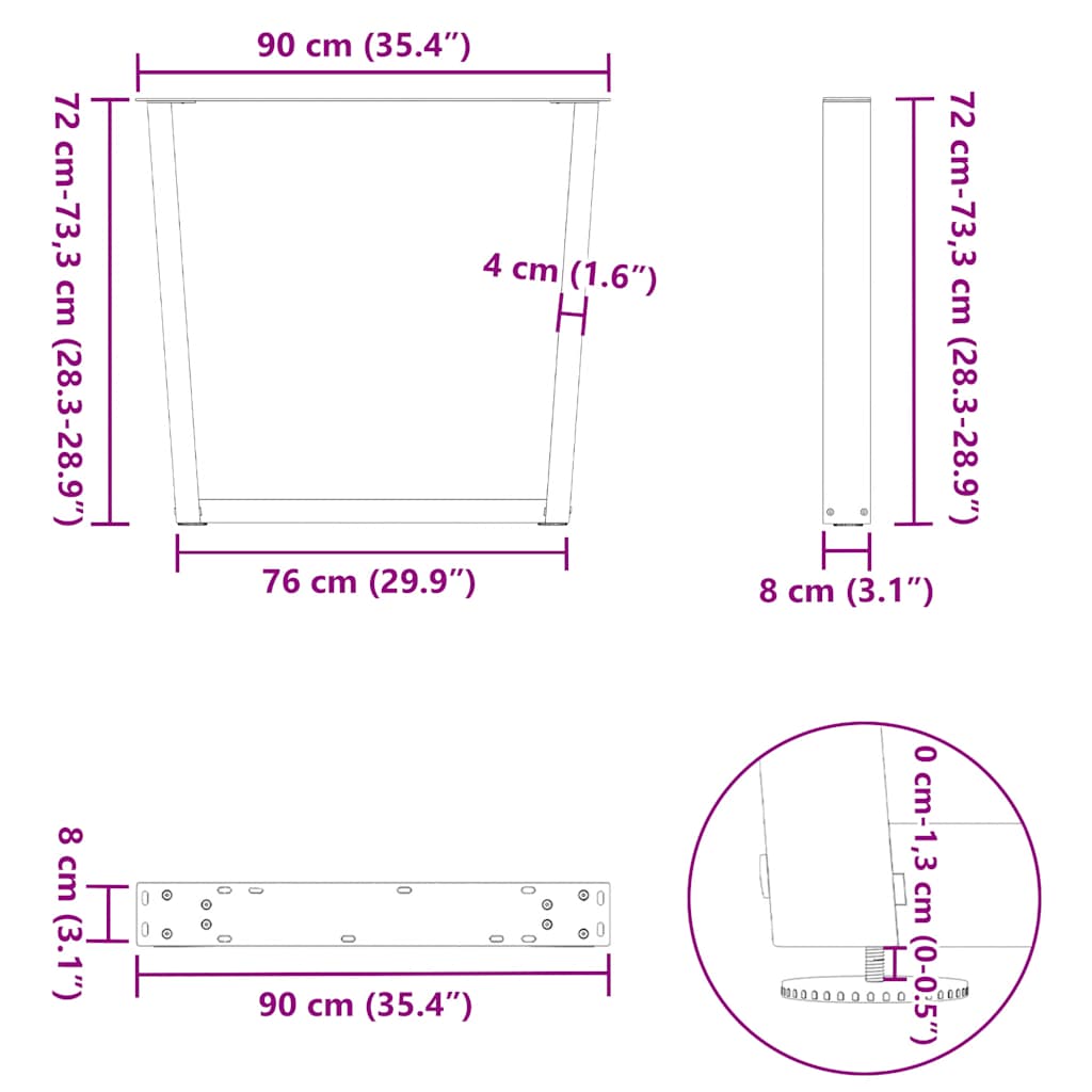 Couchtischbeine V-Form 2 Stück Schwarz 30x(30-31,3) cm Stahl