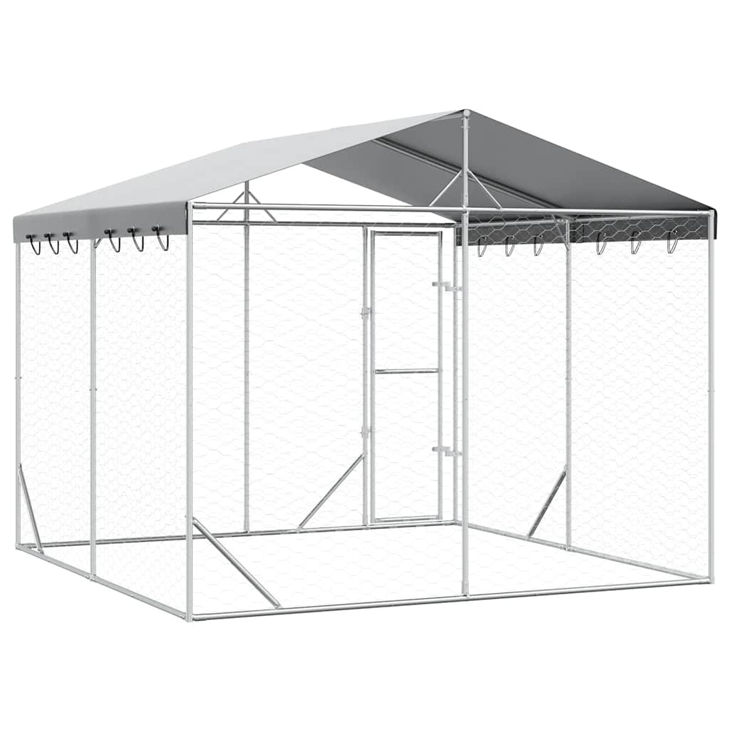 Outdoor-Hundezwinger mit Dach Silber 3x1,5x2,5m Stahl Verzinkt