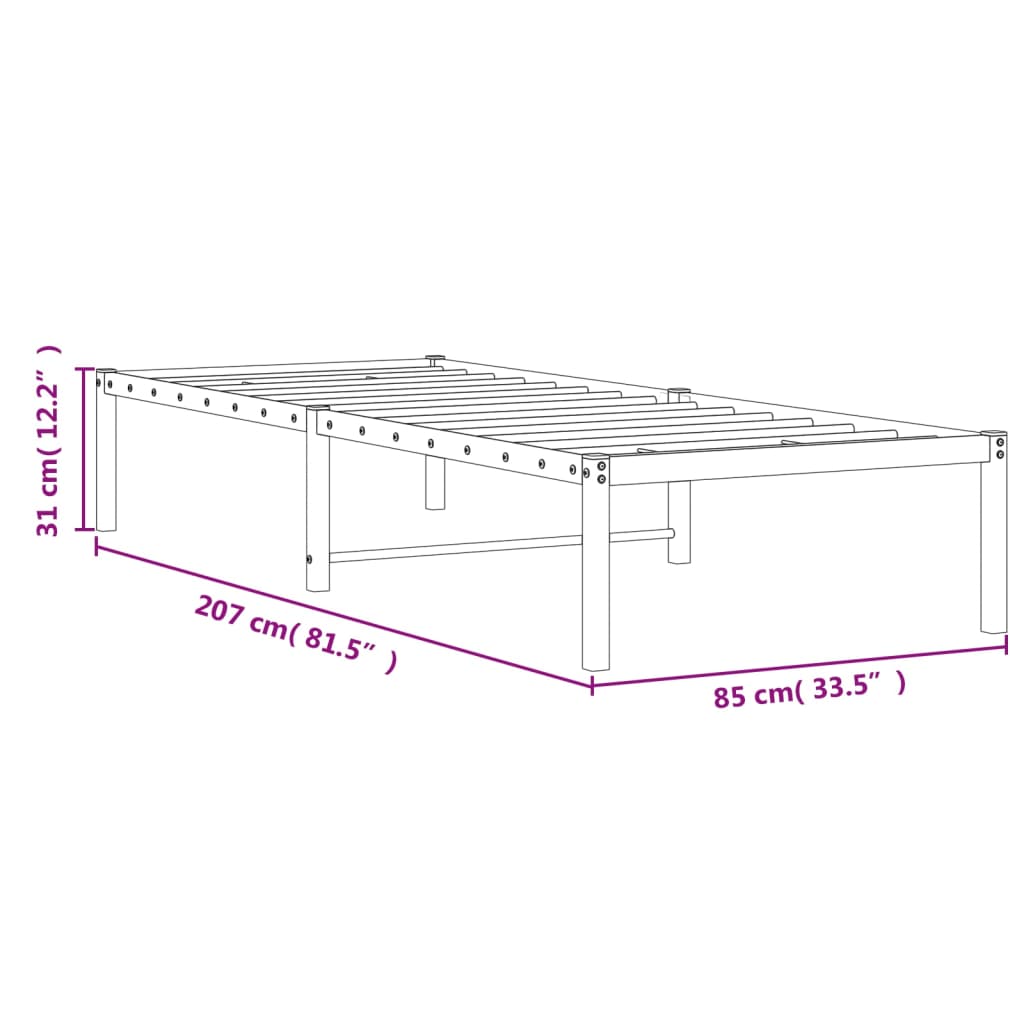 Bettgestell Metall Schwarz 75x190 cm
