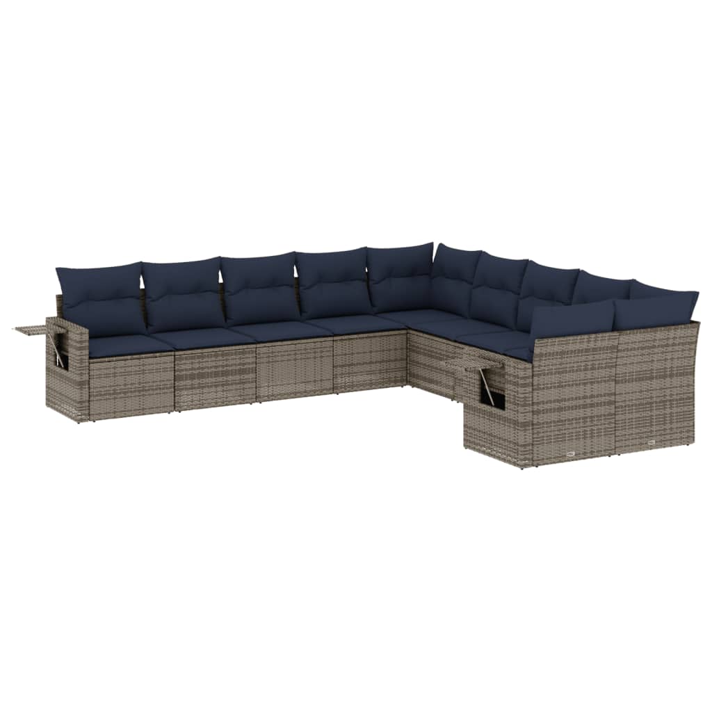 10-teiliges Gartensofa-Set mit Kissen, schwarzes Polyrattan