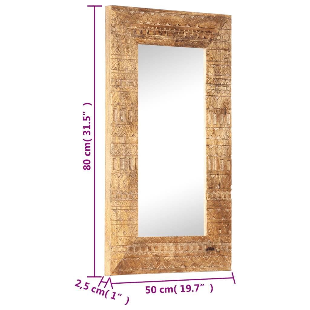 Handgeschnitzter Spiegel 50x50x2,5 cm Massivholz Mango
