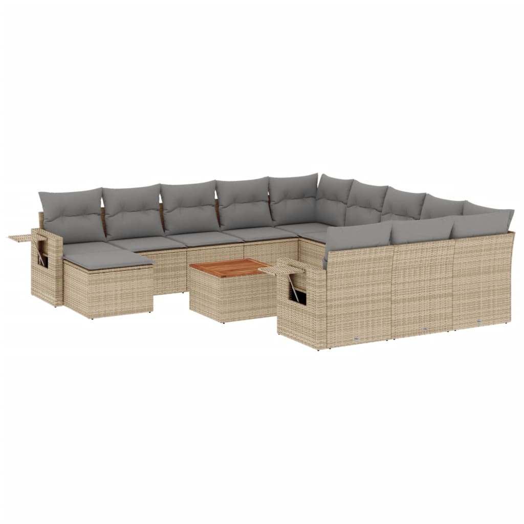 13-tlg. Garten-Sofagarnitur mit Kissen Schwarz Poly Rattan