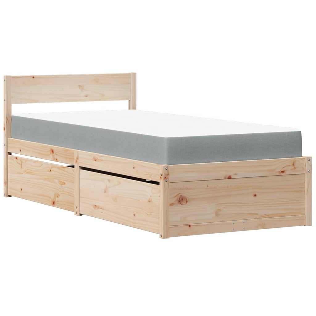Bett mit Schubladen und Matratze 200x200 cm Massivholz Kiefer