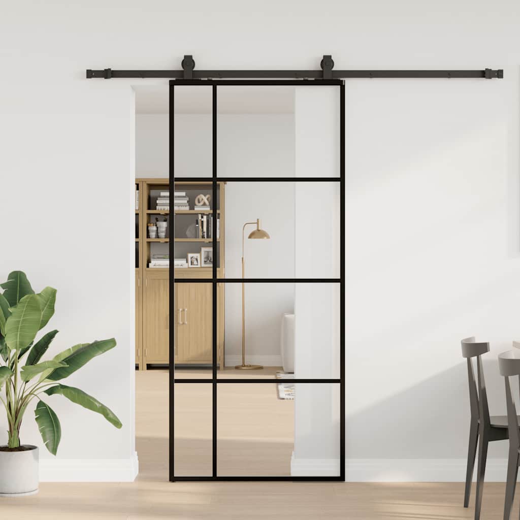 Schiebetür mit Beschlag Schwarz 76x205 cm ESG-Glas