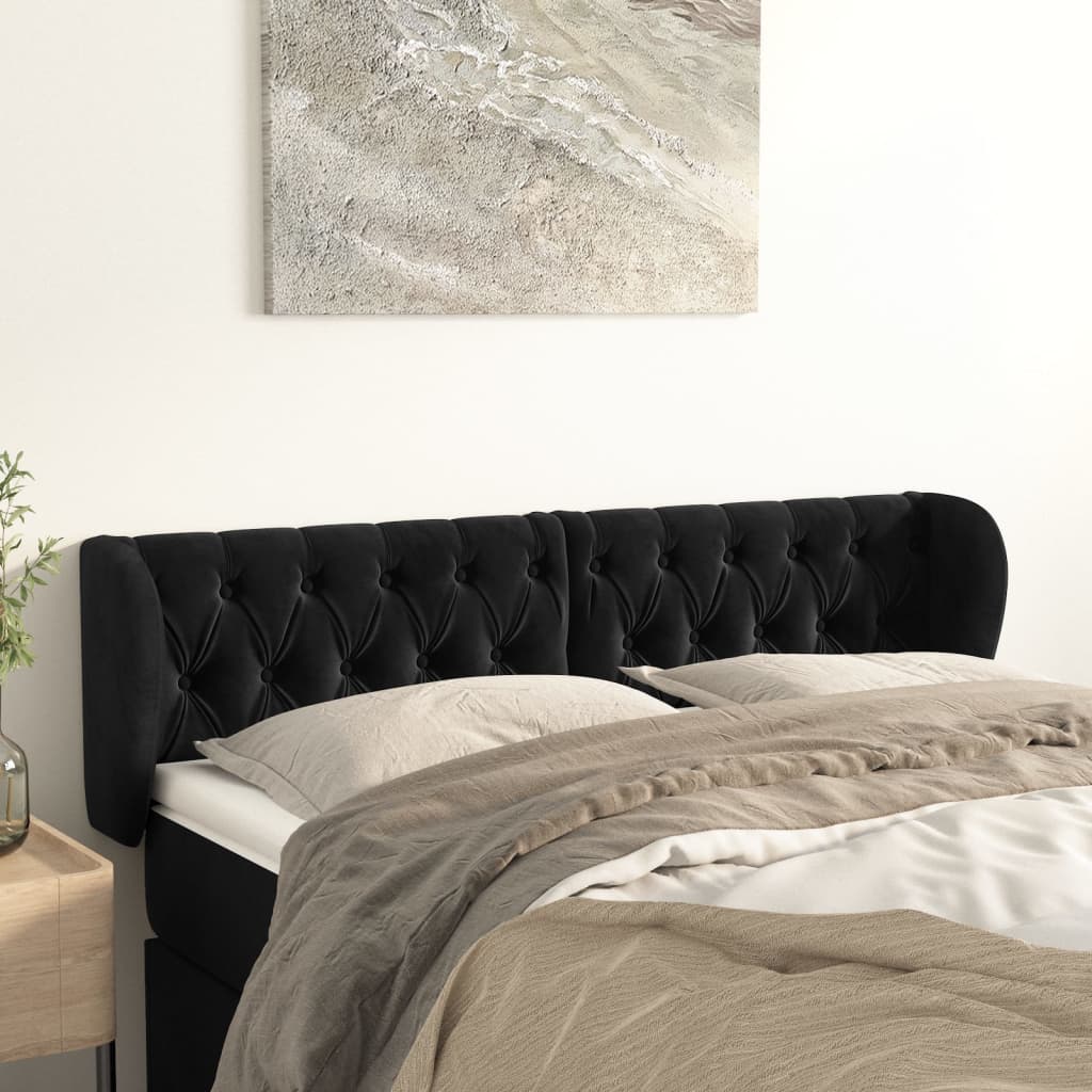 Kopfteil mit Ohren Dunkelblau 93x23x78/88 cm Samt