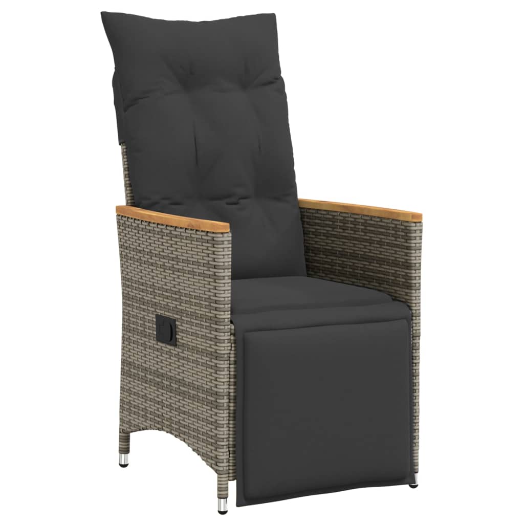 Gartensessel Verstellbar mit Kissen Schwarz Poly Rattan