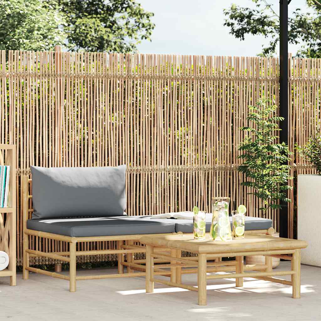 3-tlg. Garten-Lounge-Set mit Kissen Bambus