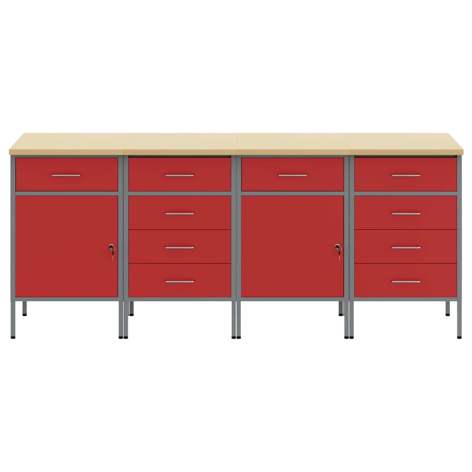 Werkbank mit Schubladen 2 pcs Rot und Grau 100 x 55 x 85 cm