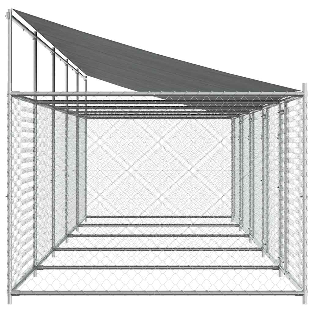 Hundezwinger mit Dach und Tür Grau 2x2x2 m Verzinkter Stahl
