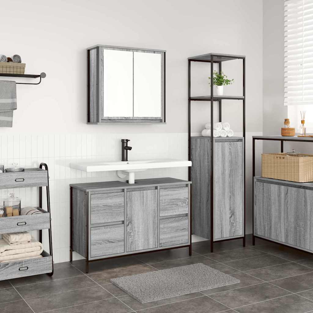 Badezimmermöbel Set mit Schubladen 2 pcs Schwarz Eichen-Optik