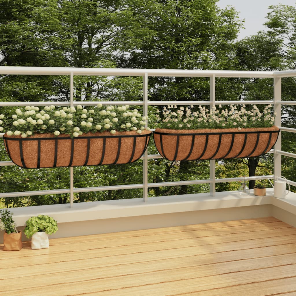 Wand-Pflanzkörbe 2 Stk. Kokoseinlage Schwarz 61x19x16 cm Stahl