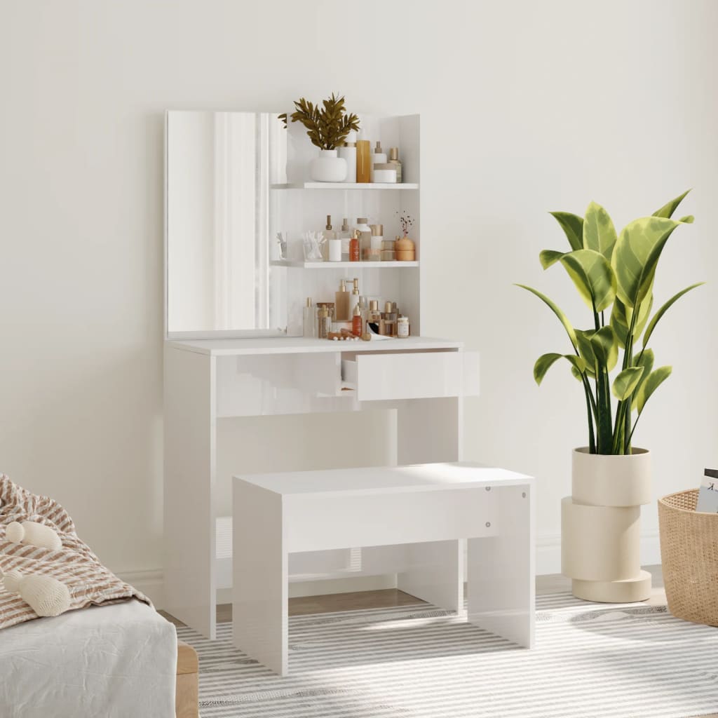 Schminktisch-Set Weiß 74,5x40x141 cm