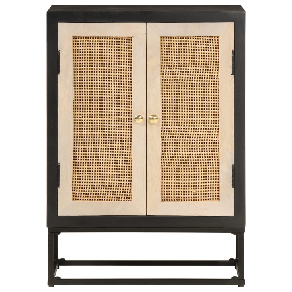 Nachttisch Schwarz 40x30x50 cm Massivholz Mango und Eisen