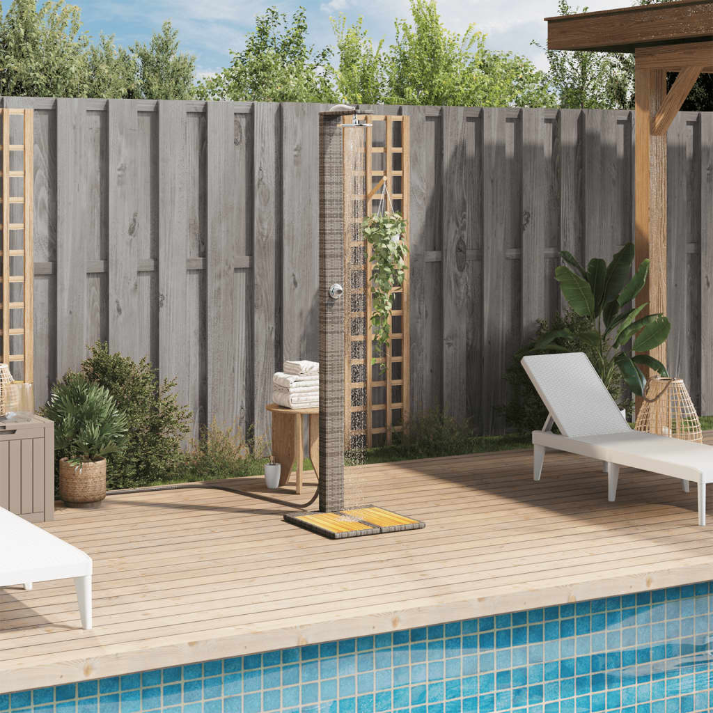 Gartendusche Schwarz 50x55x224 cm Poly Rattan und Akazienholz