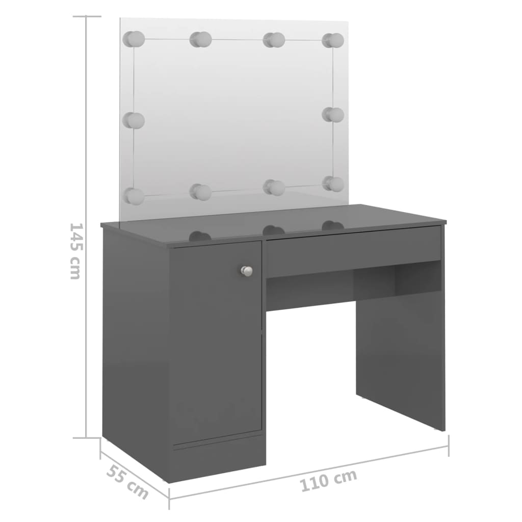 Schminktisch mit LED-Beleuchtung 110x55x145 cm MDF Grau