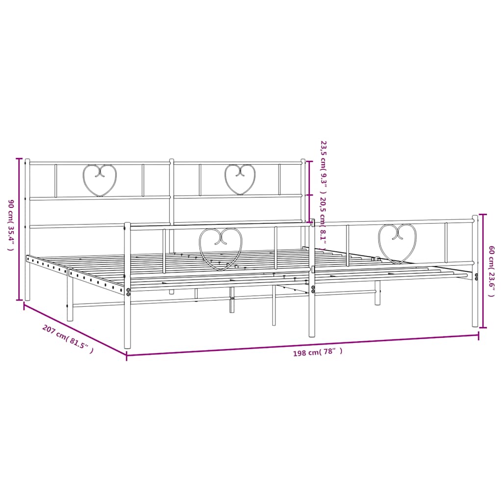 Bettgestell mit Kopfteil Metall Schwarz 100x190 cm